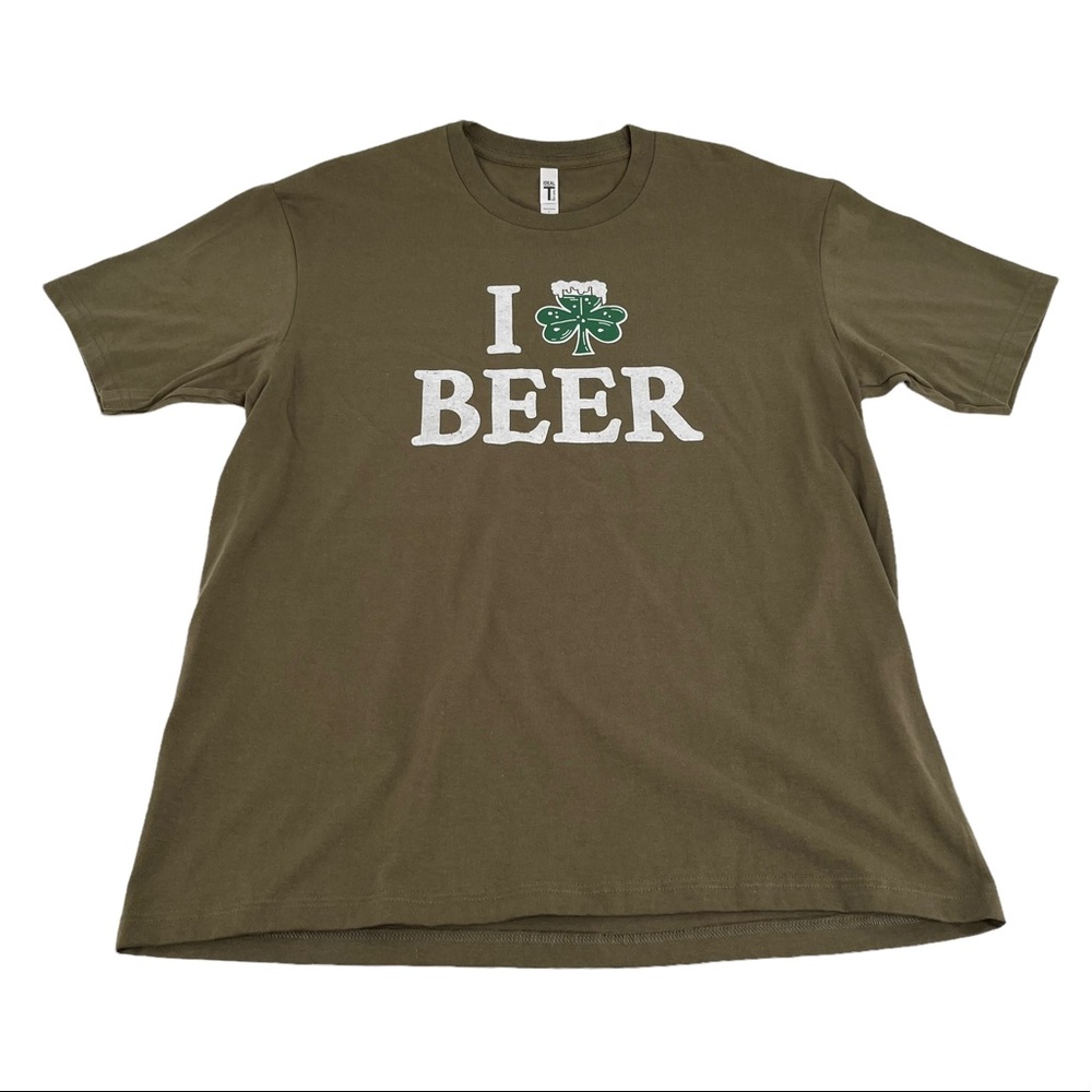 Mens Ideal T I Love Beer Short Sleeves Graphic T-Shirt Olive Size L